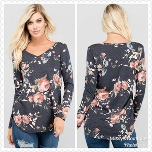 Floral Print Long Sleeve Top ~ Plus